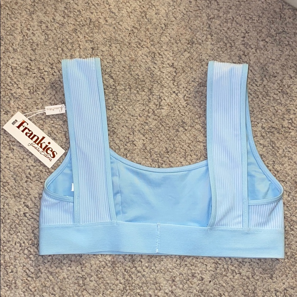 Frankies Bikinis Drew Ribbed Light Blue Bikini Top - Picture 2 of 4